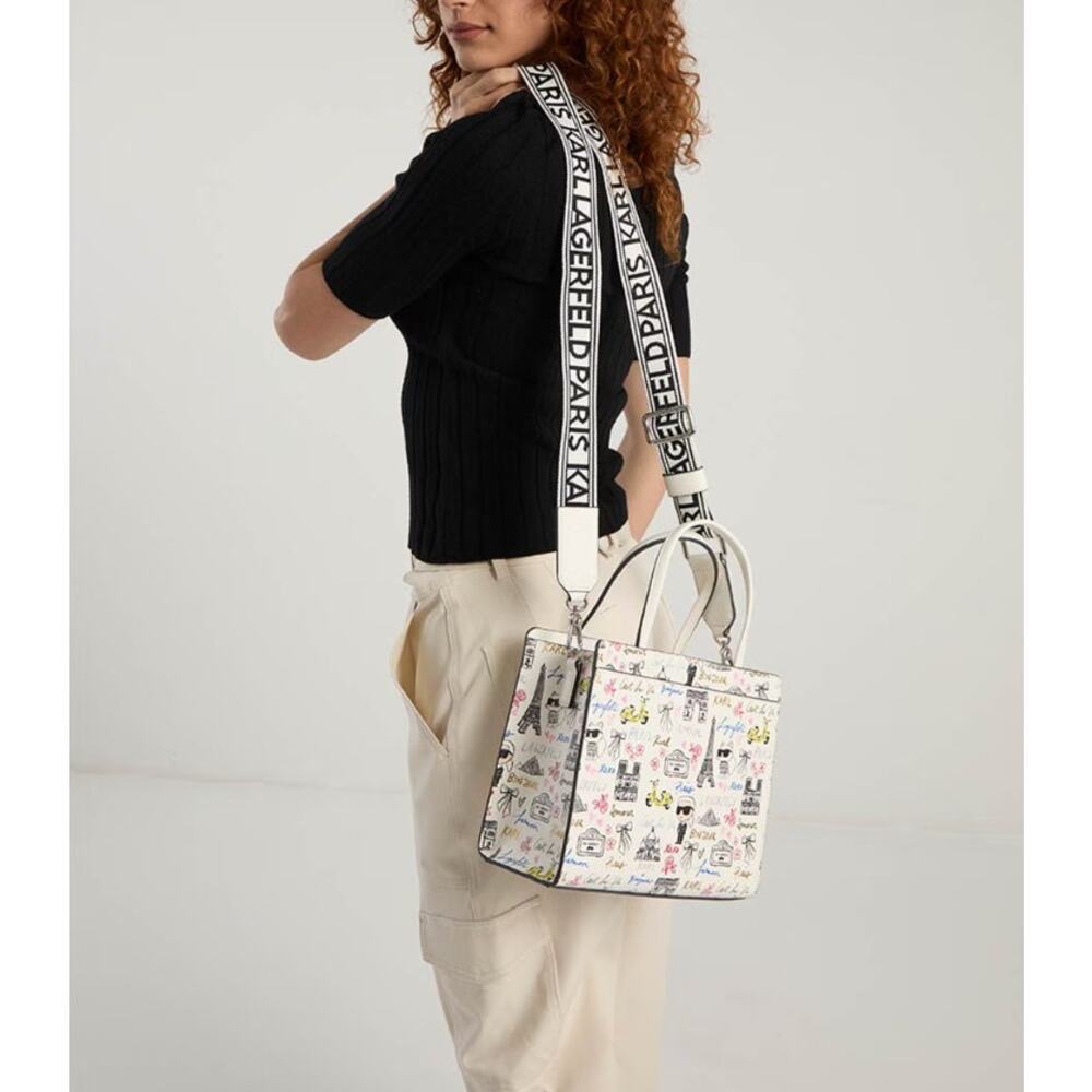 Karl Lagerfeld Maybelle Satchel Ikons Paris Print White Crossbody Bag - Picture 4 of 12